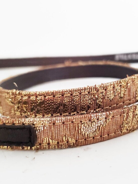 Lanvin Vintage Gold Lame Black Crystal Buckle Skinny Belt Small main image 8
